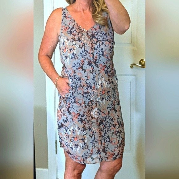 CAbi Fresco Boho slip dress - gray, navy, orange - Small #5049 - Picture 2 of 6